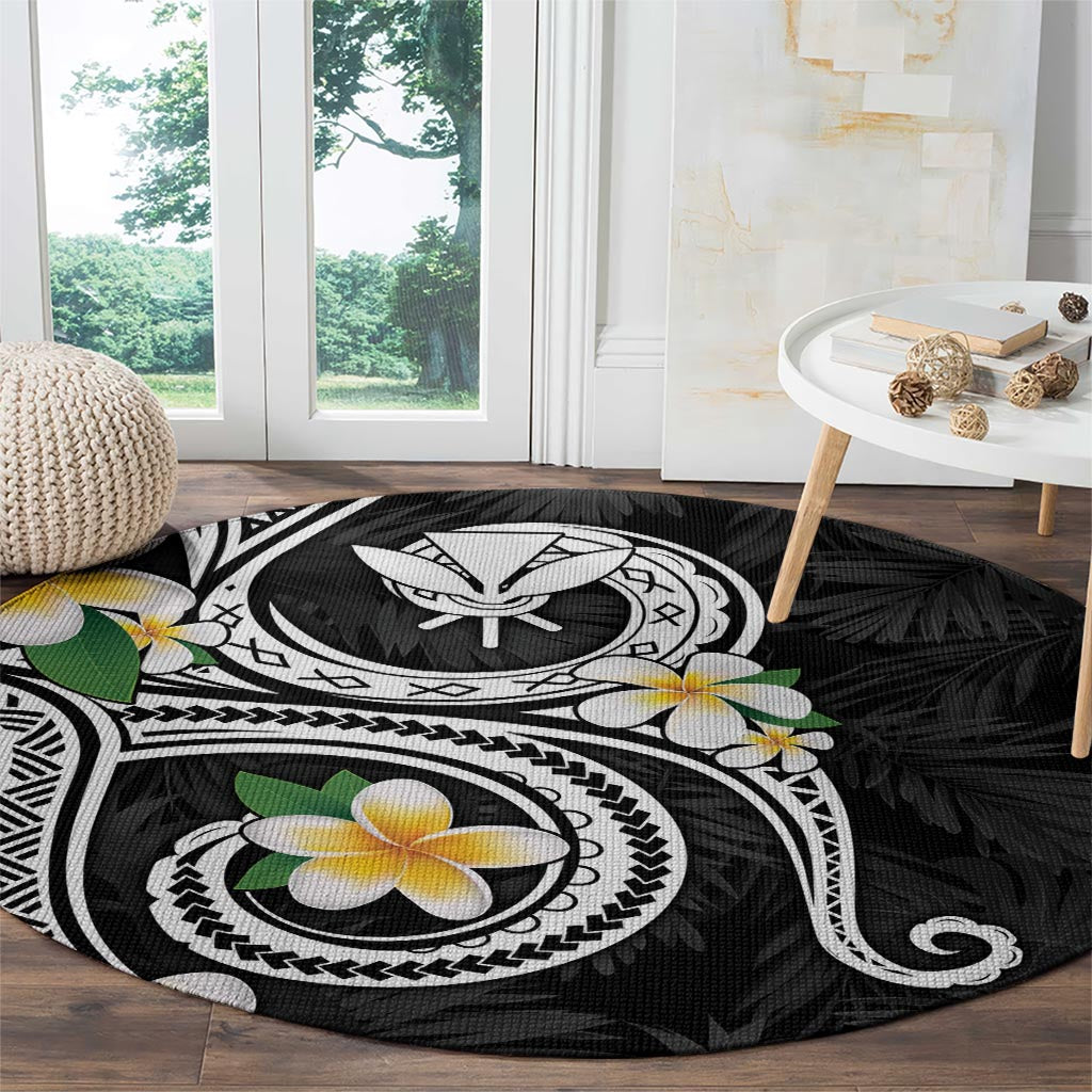 Kanaka Maoli Hawaii Plumeria Round Carpet Dancing Tentacles Black Style