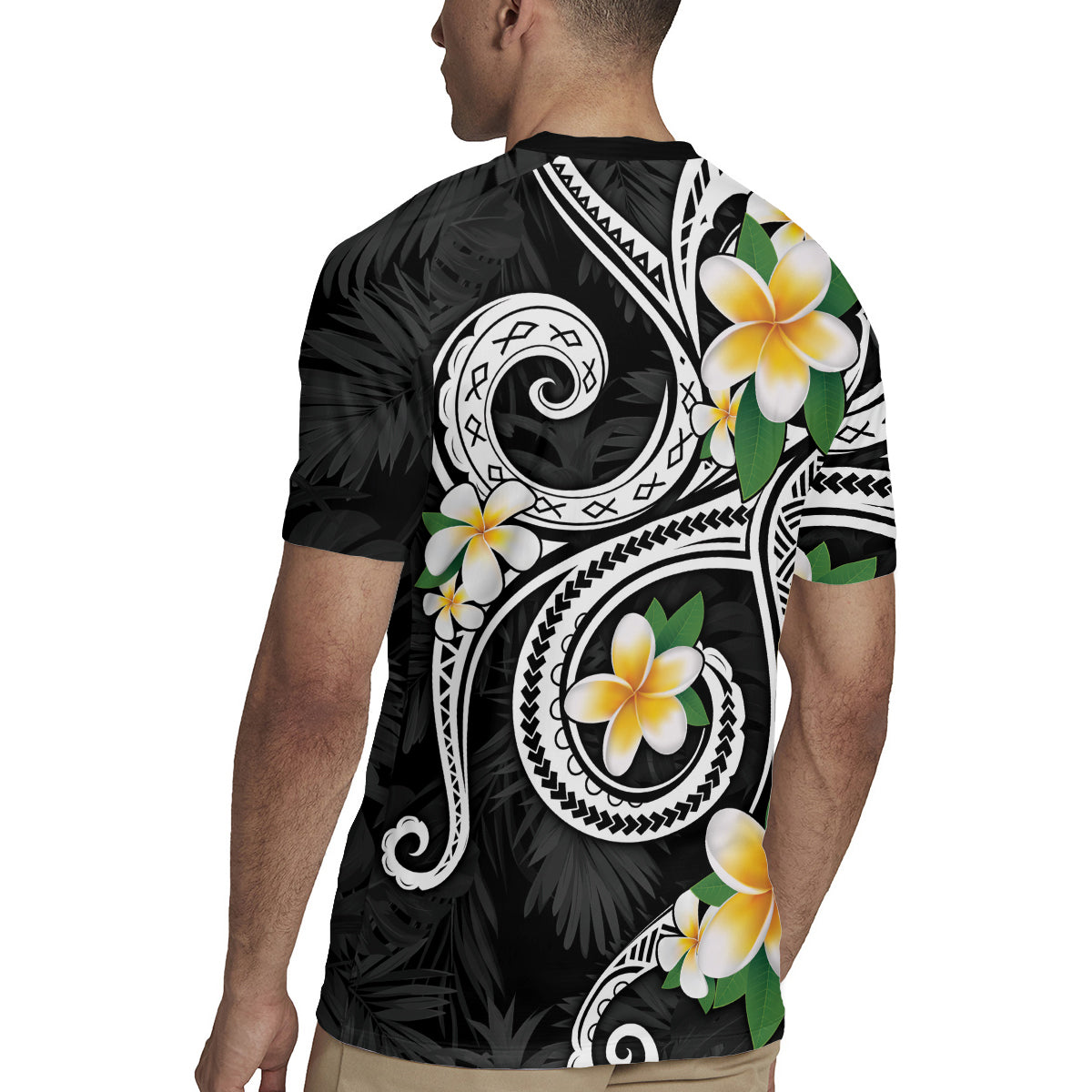 Kanaka Maoli Hawaii Plumeria Rugby Jersey Dancing Tentacles Black Style
