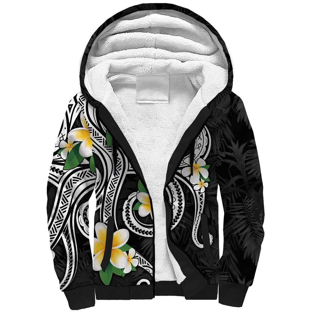 Kanaka Maoli Hawaii Plumeria Sherpa Hoodie Dancing Tentacles Black Style LT7 Unisex Black - Polynesian Pride