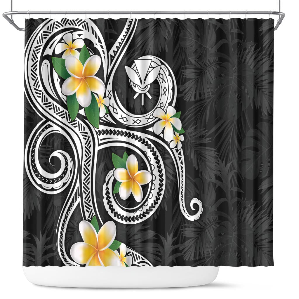 Kanaka Maoli Hawaii Plumeria Shower Curtain Dancing Tentacles Black Style LT7 Black - Polynesian Pride