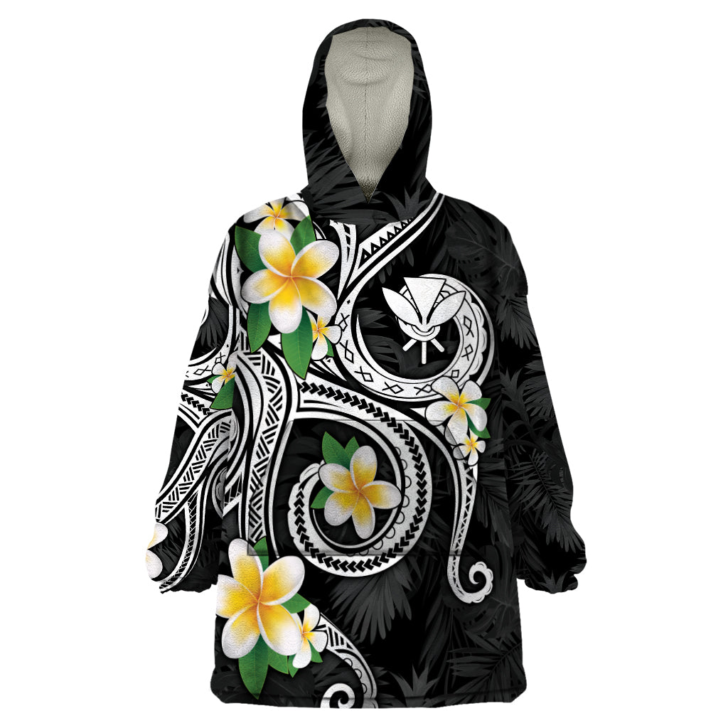 Kanaka Maoli Hawaii Plumeria Wearable Blanket Hoodie Dancing Tentacles Black Style LT7 One Size Black - Polynesian Pride