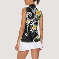 Kanaka Maoli Hawaii Plumeria Women Sleeveless Polo Shirt Dancing Tentacles Black Style