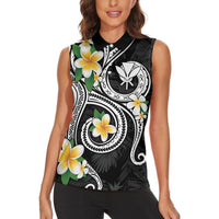 Kanaka Maoli Hawaii Plumeria Women Sleeveless Polo Shirt Dancing Tentacles Black Style