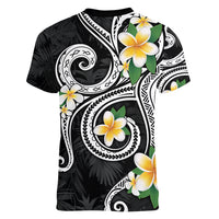Kanaka Maoli Hawaii Plumeria Women V-Neck T-Shirt Dancing Tentacles Black Style