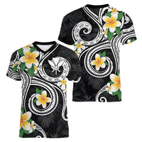 Kanaka Maoli Hawaii Plumeria Women V-Neck T-Shirt Dancing Tentacles Black Style