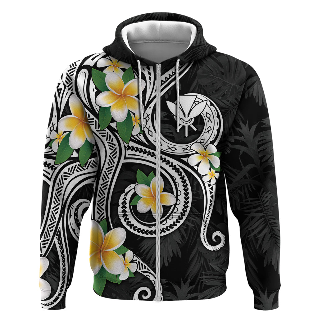 Kanaka Maoli Hawaii Plumeria Zip Hoodie Dancing Tentacles Black Style LT7 Zip Hoodie Black - Polynesian Pride