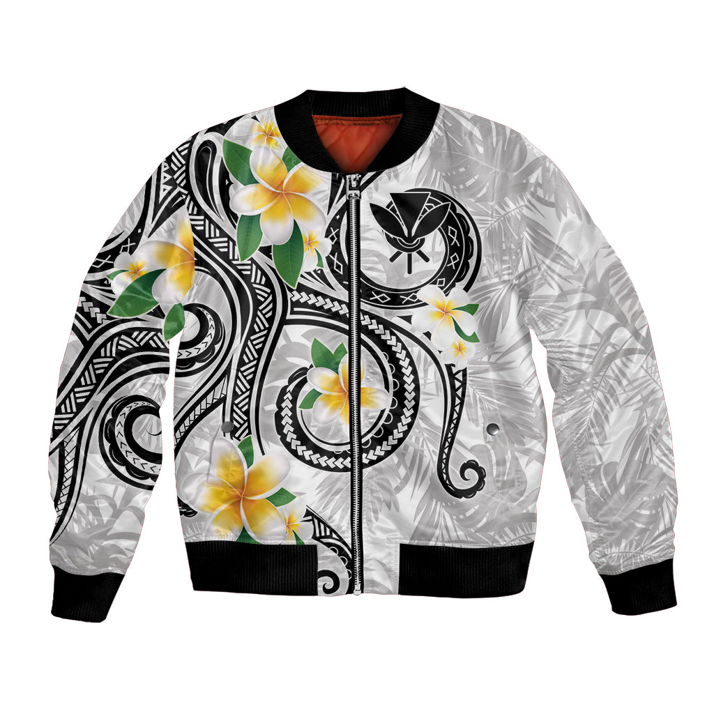 Kanaka Maoli Hawaii Plumeria Bomber Jacket Dancing Tentacles White Style LT7 Unisex White - Polynesian Pride