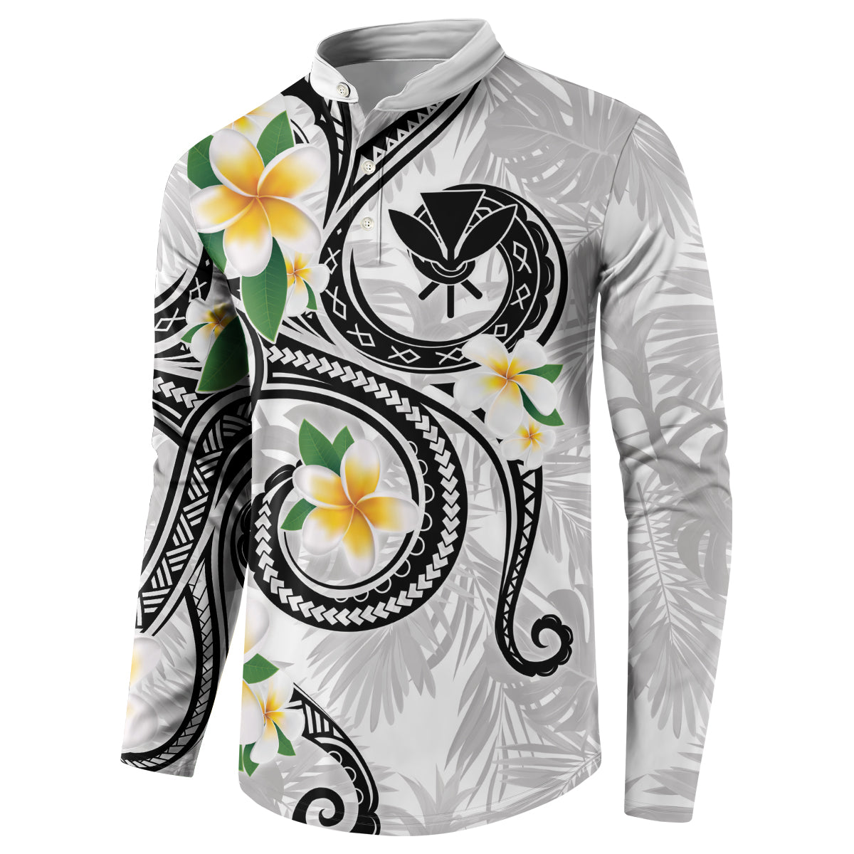 Kanaka Maoli Hawaii Plumeria Button Sweatshirt Dancing Tentacles White Style