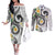 Kanaka Maoli Hawaii Plumeria Couples Matching Off The Shoulder Long Sleeve Dress and Long Sleeve Button Shirt Dancing Tentacles White Style