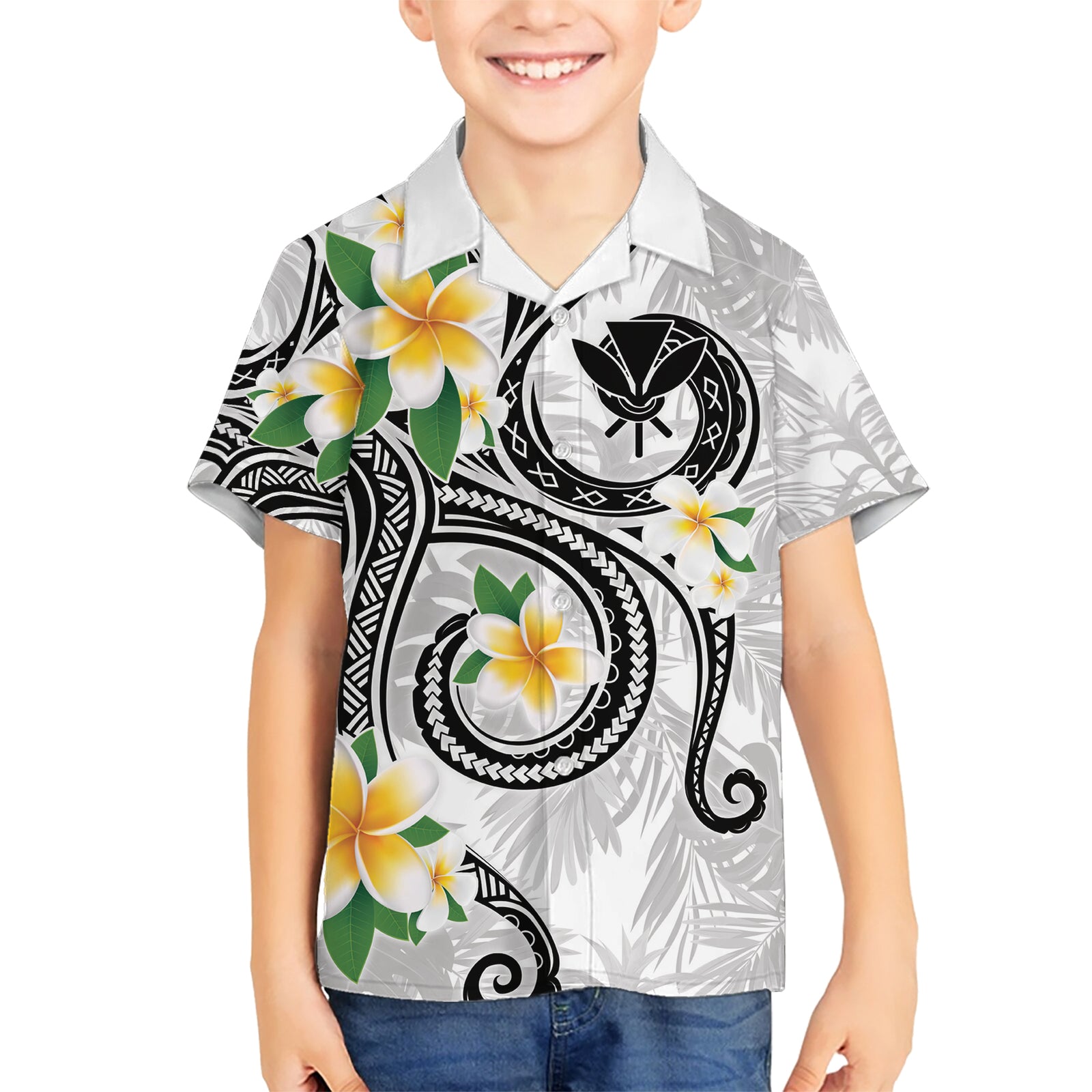 Kanaka Maoli Hawaii Plumeria Kid Hawaiian Shirt Dancing Tentacles White Style LT7 Kid White - Polynesian Pride