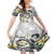 Kanaka Maoli Hawaii Plumeria Kid Short Sleeve Dress Dancing Tentacles White Style