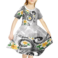 Kanaka Maoli Hawaii Plumeria Kid Short Sleeve Dress Dancing Tentacles White Style