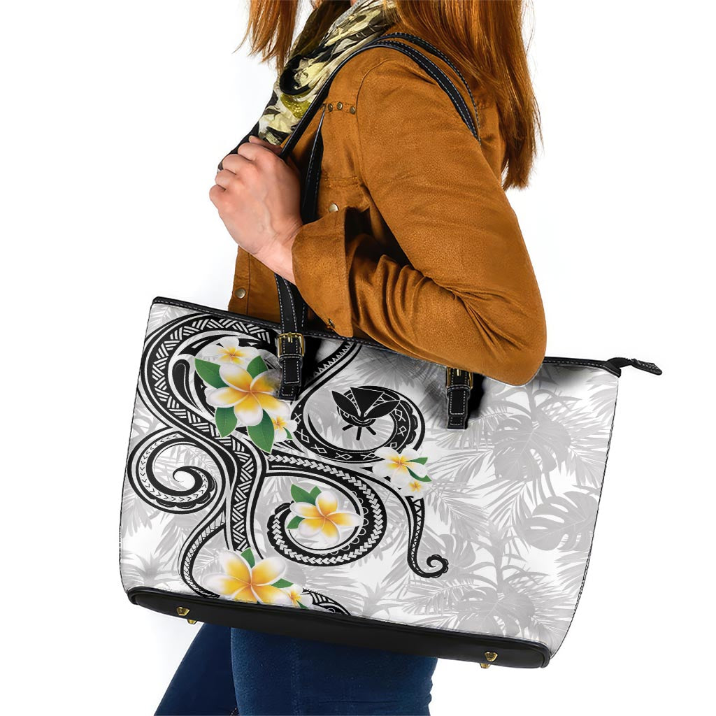 Kanaka Maoli Hawaii Plumeria Leather Tote Bag Dancing Tentacles White Style LT7 White - Polynesian Pride
