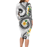 Kanaka Maoli Hawaii Plumeria Long Sleeve Bodycon Dress Dancing Tentacles White Style