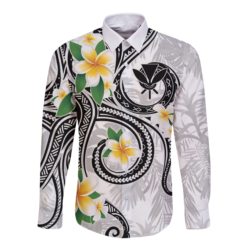 Kanaka Maoli Hawaii Plumeria Long Sleeve Button Shirt Dancing Tentacles White Style LT7 Unisex White - Polynesian Pride