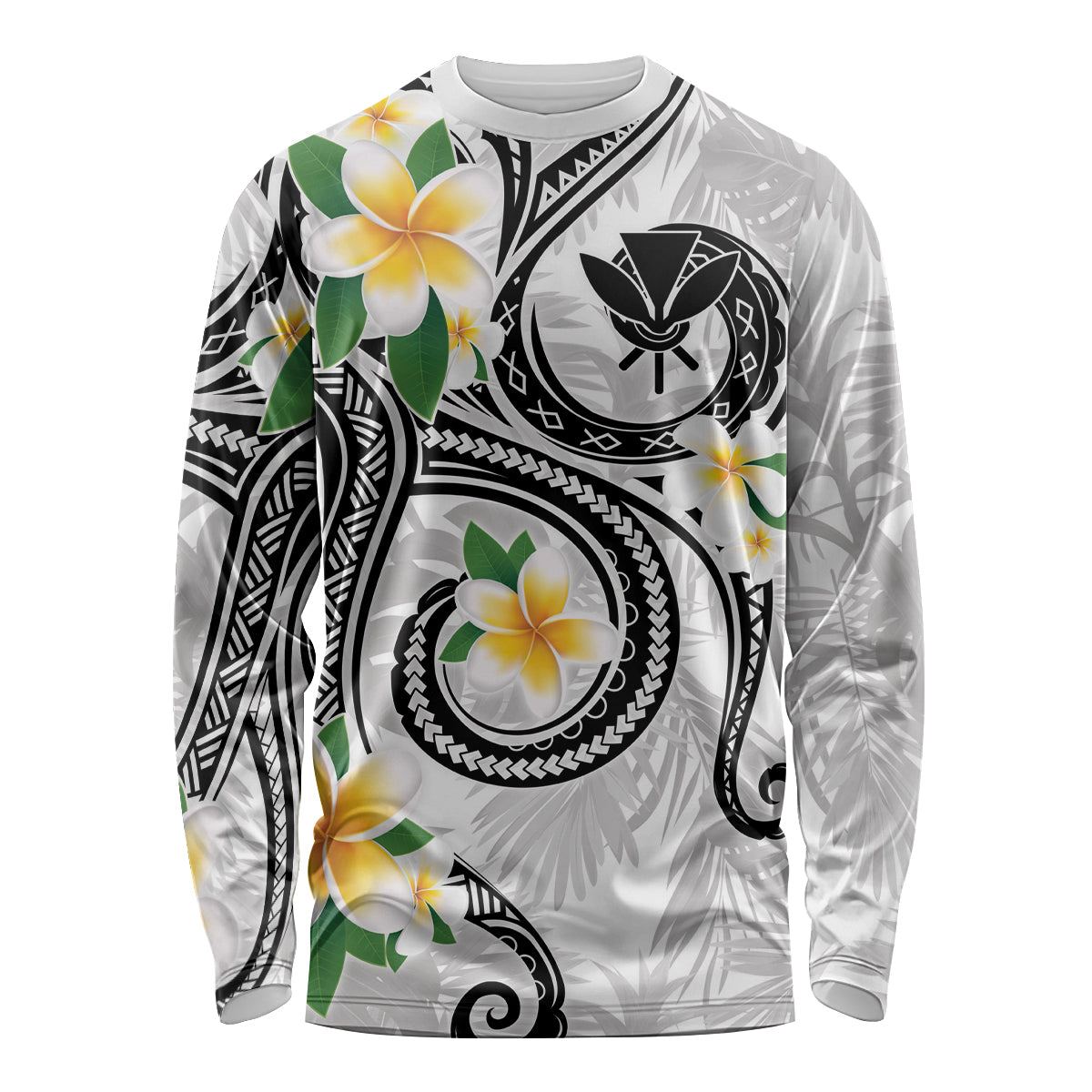Kanaka Maoli Hawaii Plumeria Long Sleeve Shirt Dancing Tentacles White Style LT7 Unisex White - Polynesian Pride