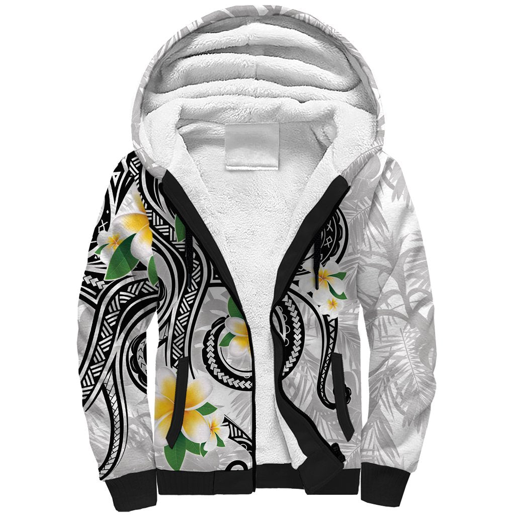 Kanaka Maoli Hawaii Plumeria Sherpa Hoodie Dancing Tentacles White Style LT7 Unisex White - Polynesian Pride