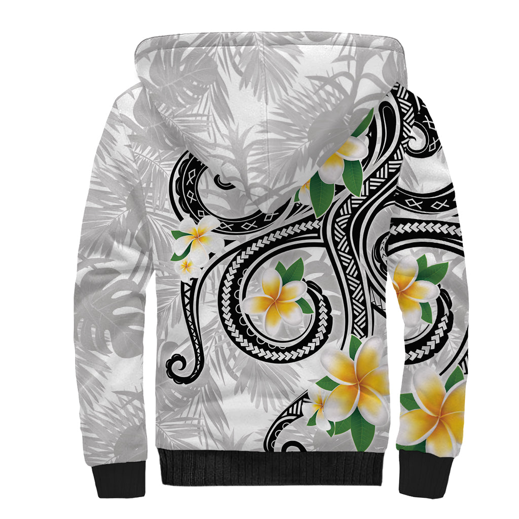 Kanaka Maoli Hawaii Plumeria Sherpa Hoodie Dancing Tentacles White Style