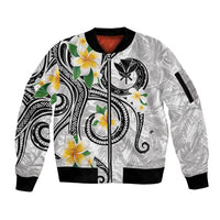 Kanaka Maoli Hawaii Plumeria Sleeve Zip Bomber Jacket Dancing Tentacles White Style