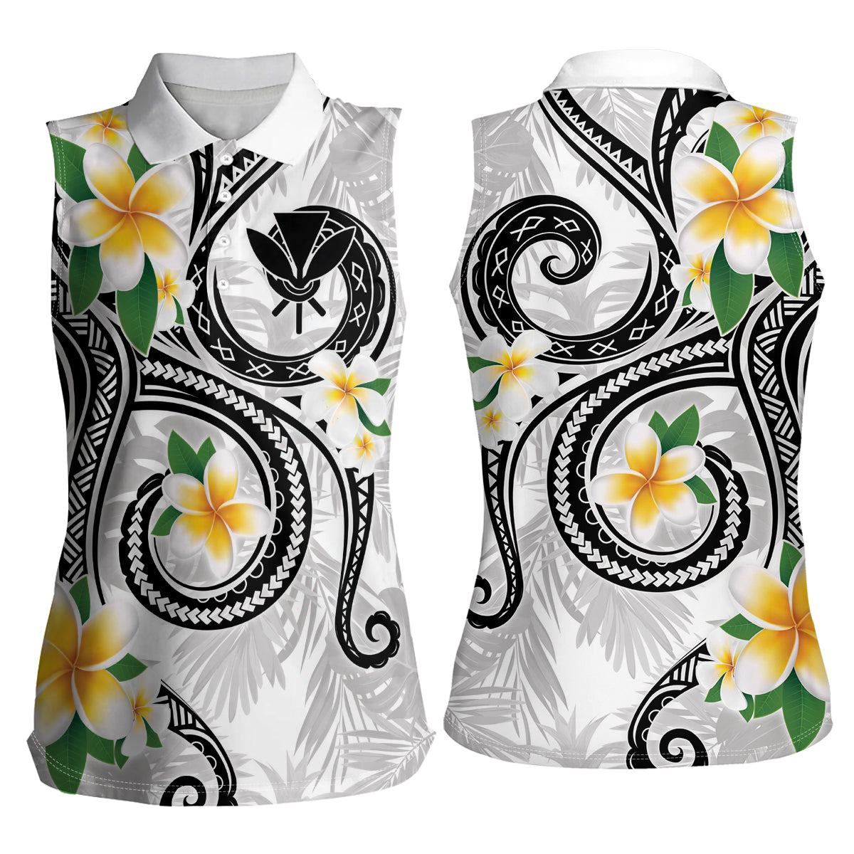 Kanaka Maoli Hawaii Plumeria Women Sleeveless Polo Shirt Dancing Tentacles White Style