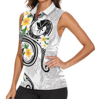 Kanaka Maoli Hawaii Plumeria Women Sleeveless Polo Shirt Dancing Tentacles White Style