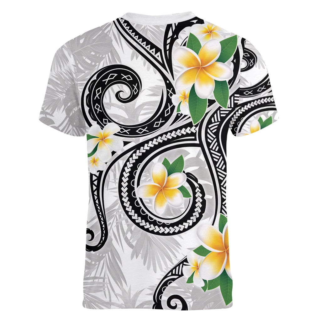 Kanaka Maoli Hawaii Plumeria Women V-Neck T-Shirt Dancing Tentacles White Style