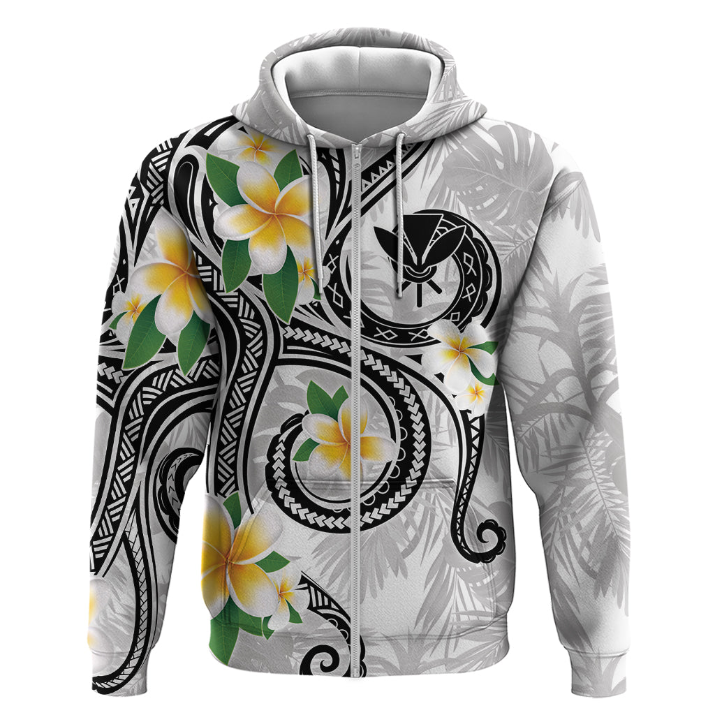 Kanaka Maoli Hawaii Plumeria Zip Hoodie Dancing Tentacles White Style