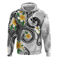 Kanaka Maoli Hawaii Plumeria Zip Hoodie Dancing Tentacles White Style