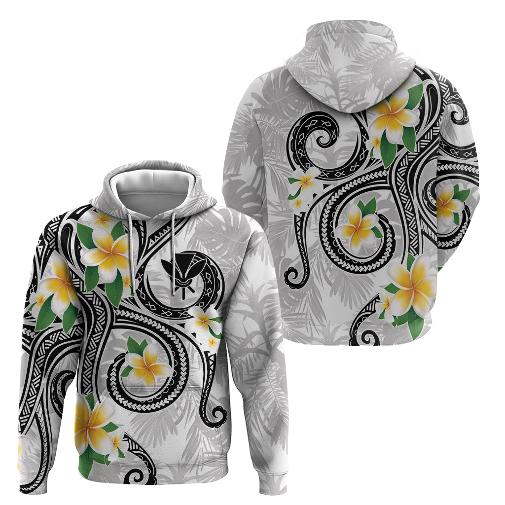 Kanaka Maoli Hawaii Plumeria Zip Hoodie Dancing Tentacles White Style