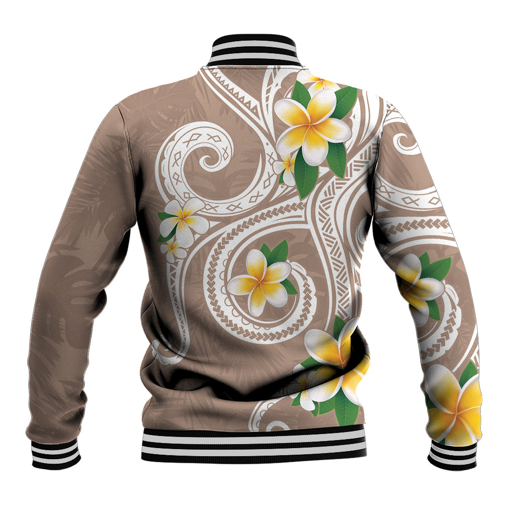 Kanaka Maoli Hawaii Plumeria Baseball Jacket Dancing Tentacles Beige Style