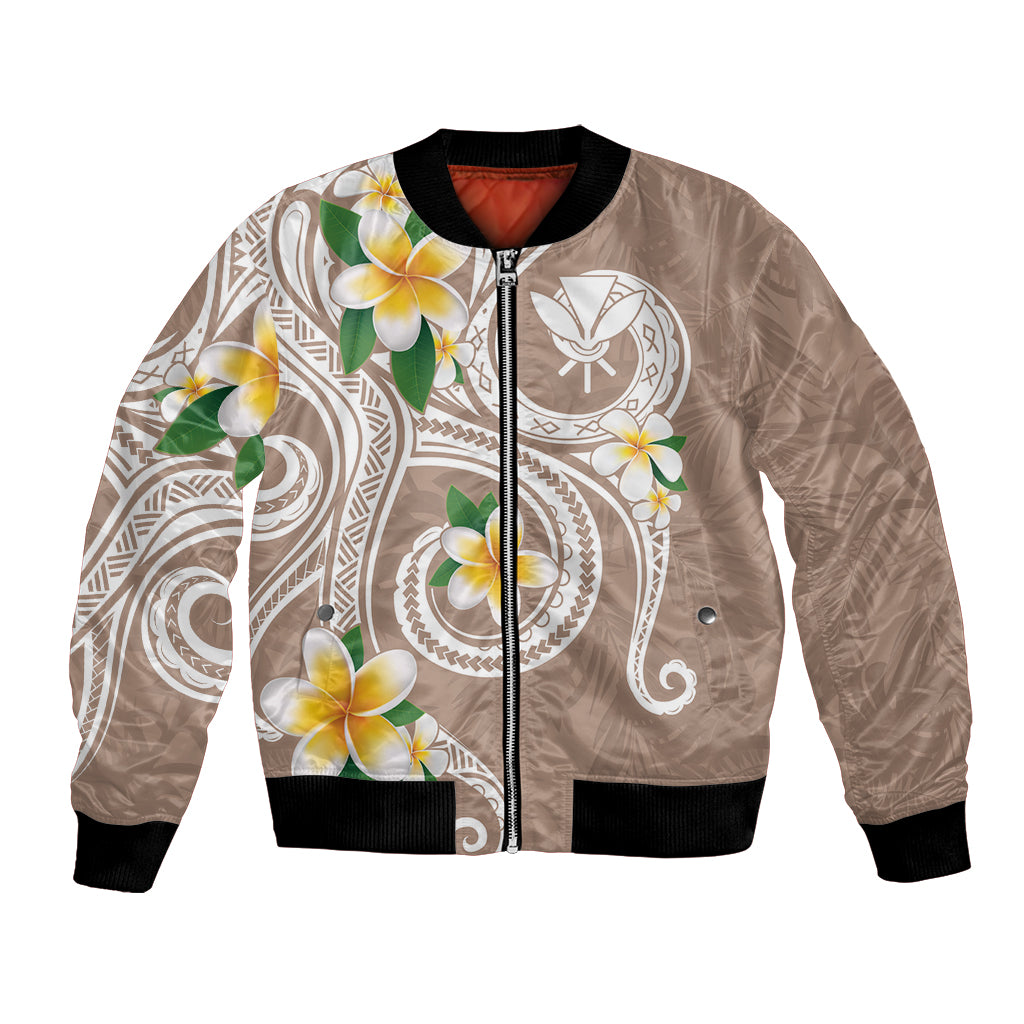 Kanaka Maoli Hawaii Plumeria Bomber Jacket Dancing Tentacles Beige Style LT7 Unisex Beige - Polynesian Pride
