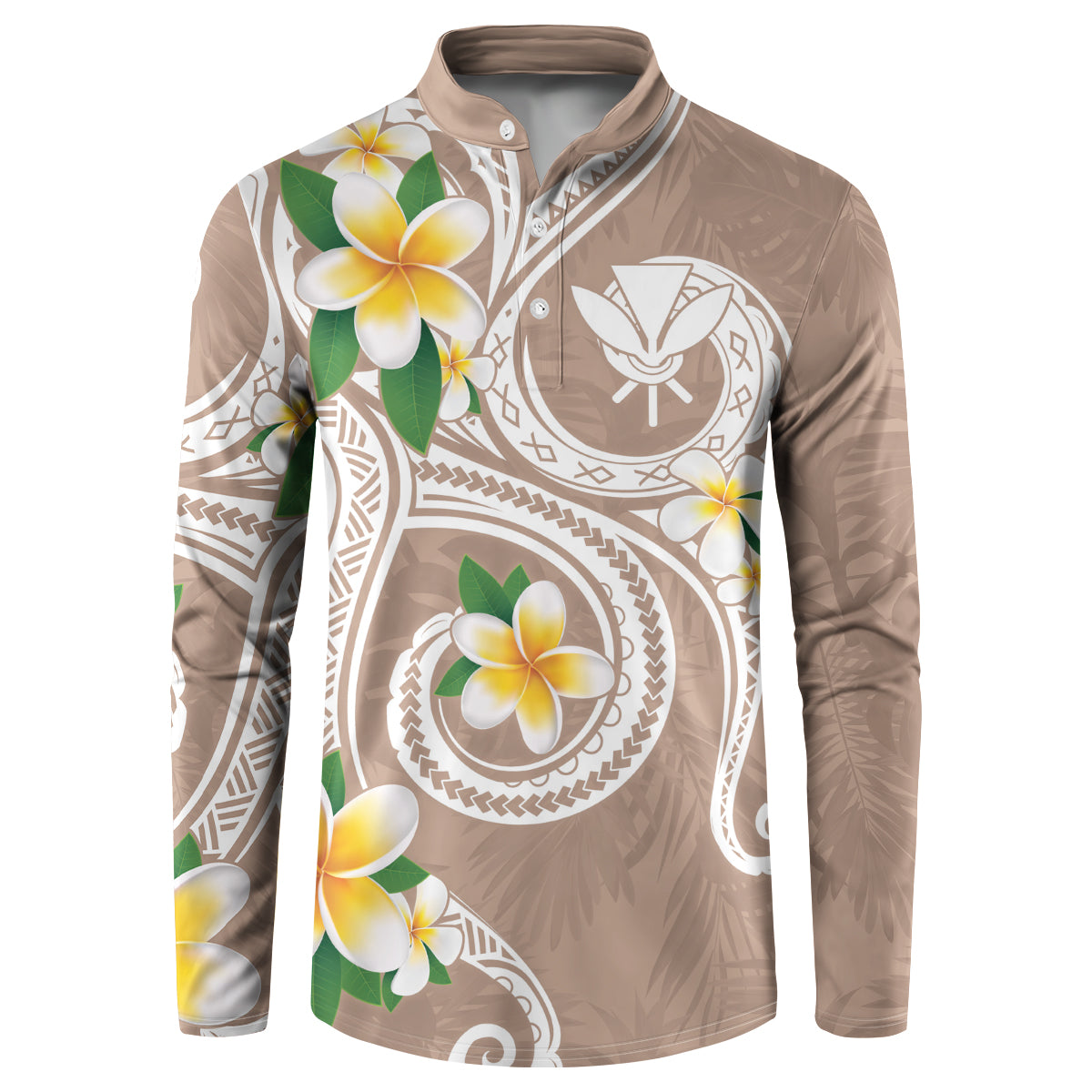Kanaka Maoli Hawaii Plumeria Button Sweatshirt Dancing Tentacles Beige Style