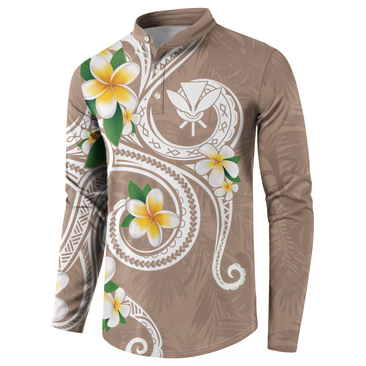 Kanaka Maoli Hawaii Plumeria Button Sweatshirt Dancing Tentacles Beige Style