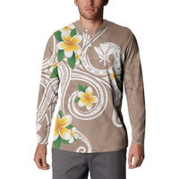 Kanaka Maoli Hawaii Plumeria Button Sweatshirt Dancing Tentacles Beige Style