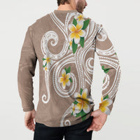 Kanaka Maoli Hawaii Plumeria Button Sweatshirt Dancing Tentacles Beige Style