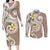 Kanaka Maoli Hawaii Plumeria Couples Matching Long Sleeve Bodycon Dress and Long Sleeve Button Shirt Dancing Tentacles Beige Style