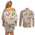 Kanaka Maoli Hawaii Plumeria Couples Matching Off Shoulder Short Dress and Long Sleeve Button Shirt Dancing Tentacles Beige Style