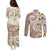 Kanaka Maoli Hawaii Plumeria Couples Matching Puletasi and Long Sleeve Button Shirt Dancing Tentacles Beige Style