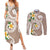 Kanaka Maoli Hawaii Plumeria Couples Matching Summer Maxi Dress and Long Sleeve Button Shirt Dancing Tentacles Beige Style