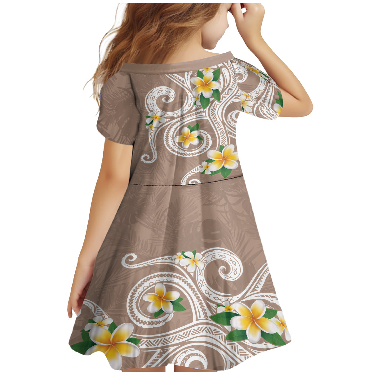 Kanaka Maoli Hawaii Plumeria Family Matching Mermaid Dress and Hawaiian Shirt Dancing Tentacles Beige Style