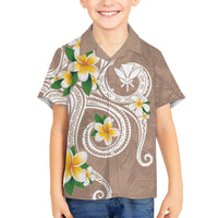 Kanaka Maoli Hawaii Plumeria Family Matching Puletasi and Hawaiian Shirt Dancing Tentacles Beige Style