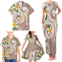 Kanaka Maoli Hawaii Plumeria Family Matching Tank Maxi Dress and Hawaiian Shirt Dancing Tentacles Beige Style