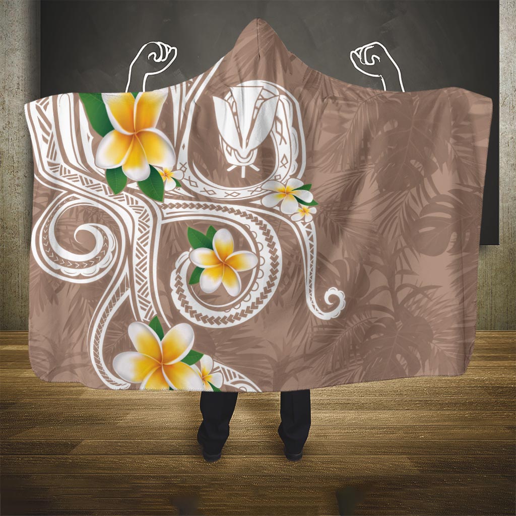 Kanaka Maoli Hawaii Plumeria Hooded Blanket Dancing Tentacles Beige Style LT7 One Size Beige - Polynesian Pride