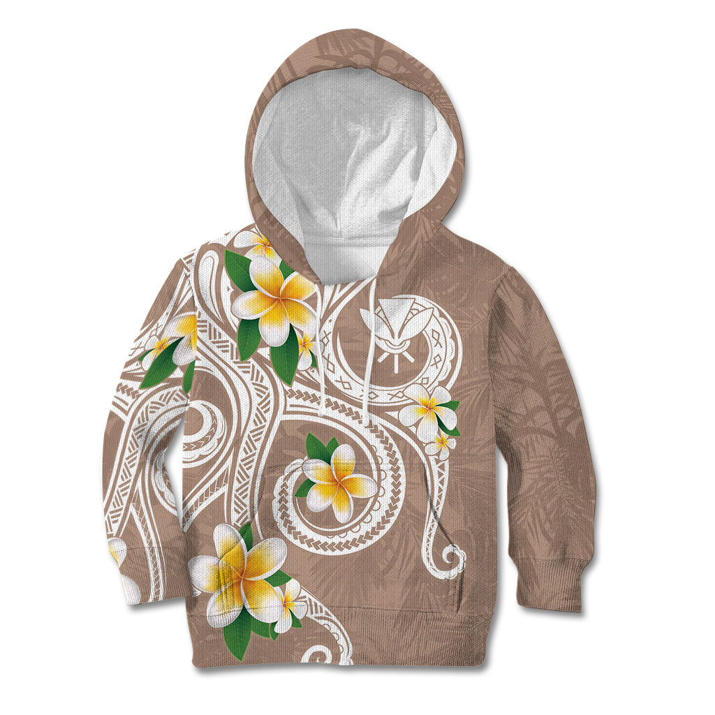 Kanaka Maoli Hawaii Plumeria Kid Hoodie Dancing Tentacles Beige Style LT7 Hoodie Beige - Polynesian Pride