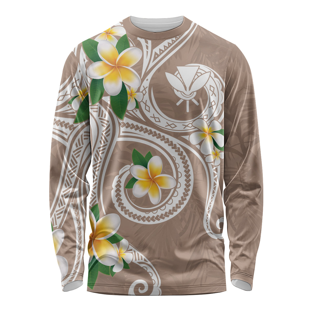 Kanaka Maoli Hawaii Plumeria Long Sleeve Shirt Dancing Tentacles Beige Style LT7 Unisex Beige - Polynesian Pride