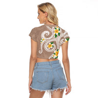 Kanaka Maoli Hawaii Plumeria Raglan Cropped T Shirt Dancing Tentacles Beige Style