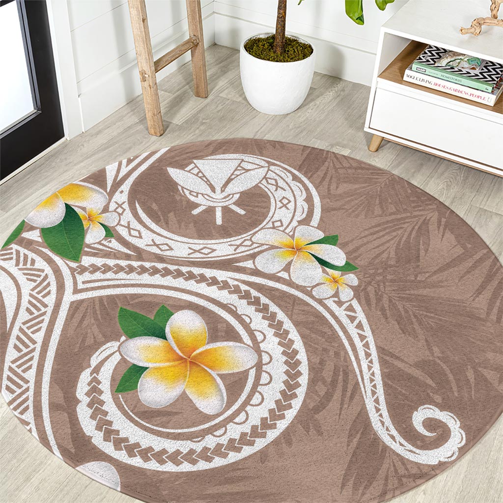 Kanaka Maoli Hawaii Plumeria Round Carpet Dancing Tentacles Beige Style LT7 Beige - Polynesian Pride