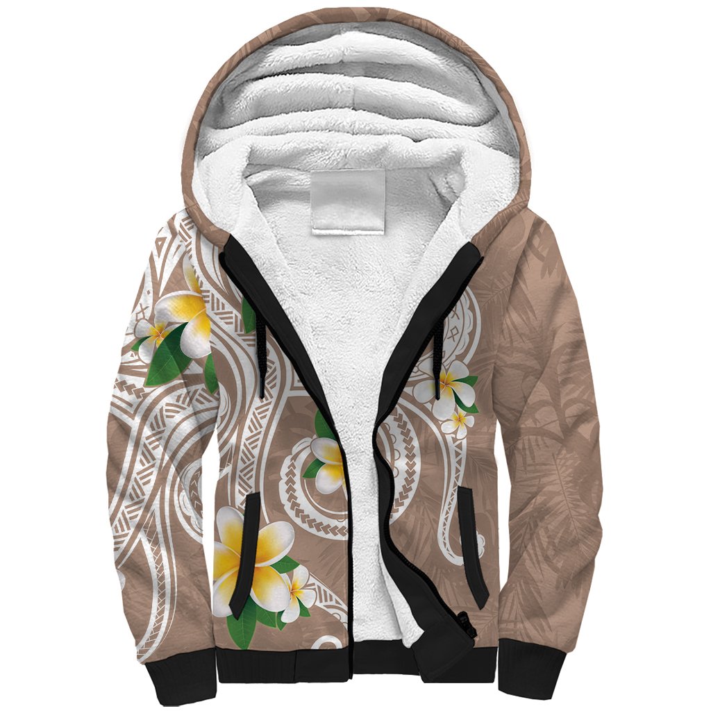 Kanaka Maoli Hawaii Plumeria Sherpa Hoodie Dancing Tentacles Beige Style LT7 Unisex Beige - Polynesian Pride
