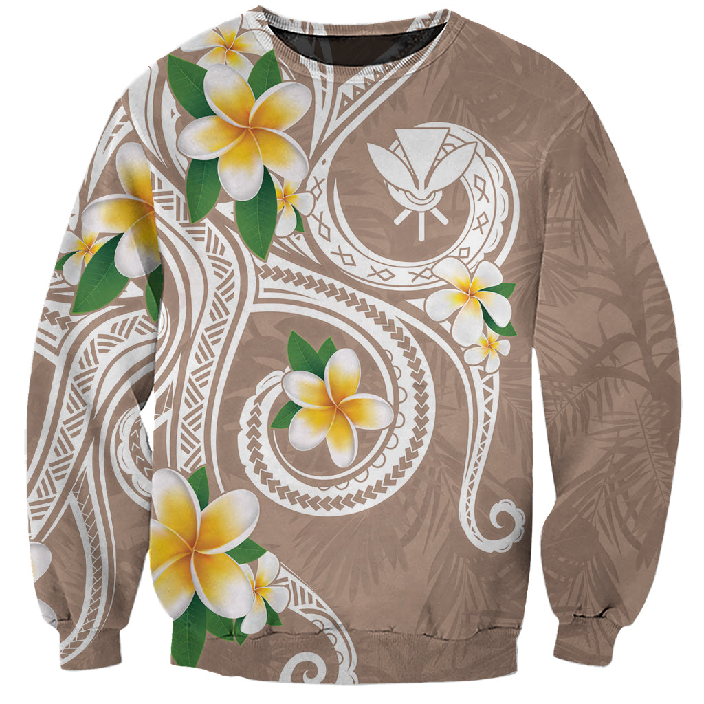 Kanaka Maoli Hawaii Plumeria Sweatshirt Dancing Tentacles Beige Style LT7 Unisex Beige - Polynesian Pride