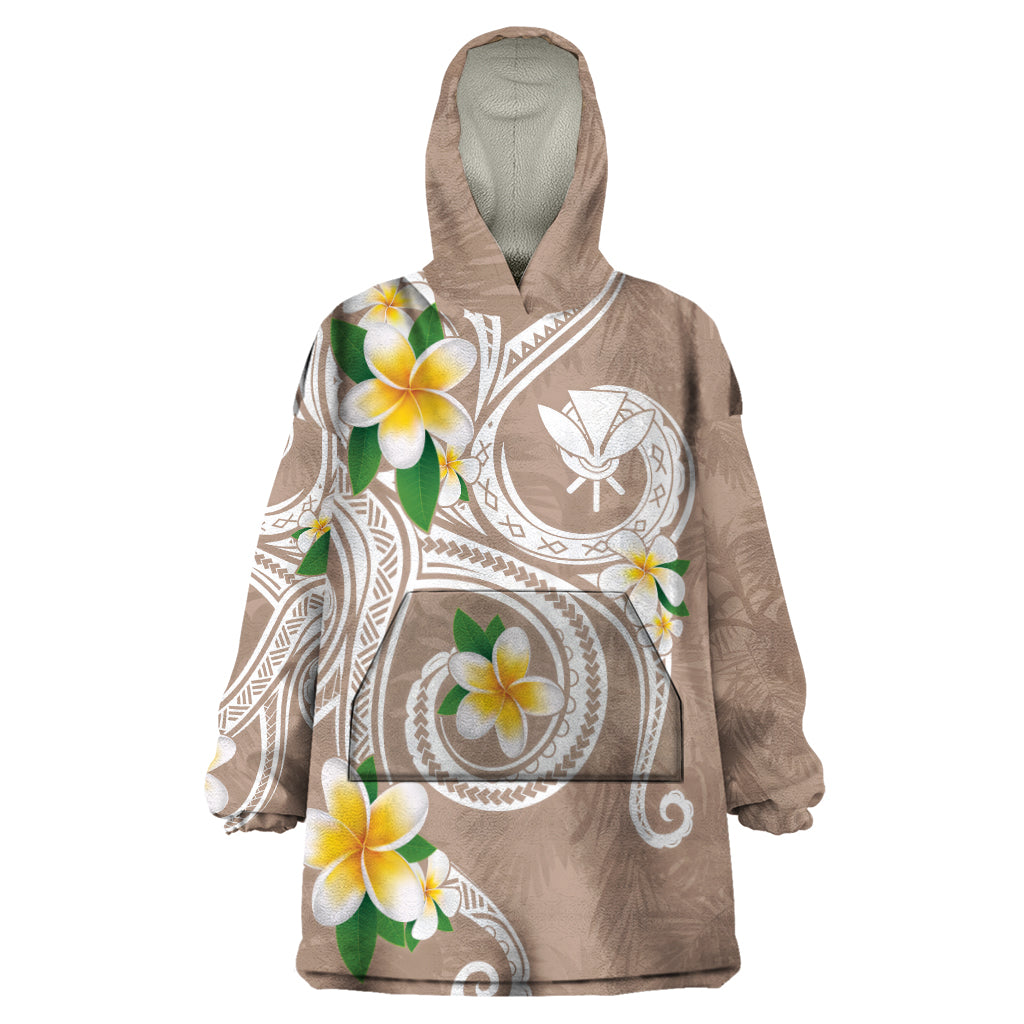 Kanaka Maoli Hawaii Plumeria Wearable Blanket Hoodie Dancing Tentacles Beige Style LT7 One Size Beige - Polynesian Pride